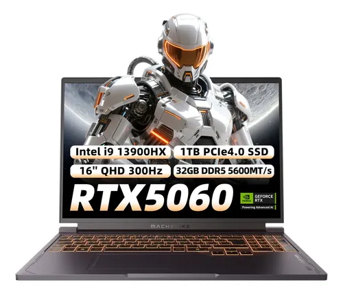 Portátil Gamer Nvidia Geforce Rtx 5060 DLSS 4.5 MACHENIKE L16S Intel i9 13900HX 32GB 1TB Potencia AI 6× FPS 4K Ray Traci
