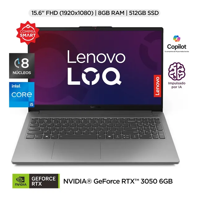 Laptop Lenovo Loq Core I5-12450hx 8gb Ram 512gb Rtx 3050 6gb Color Gris