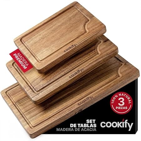 Cookify Juego de Tablas para Picar Cocina, Madera de Acacia Extra gruesa 2 cm co