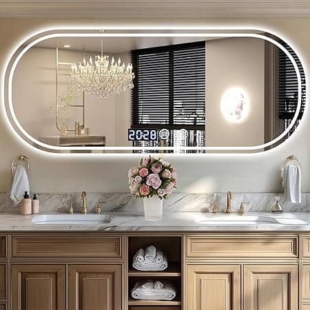 DASHLINE Espejo para Baño con Luz LED, Espejo de Baño con Función de Memoria y D