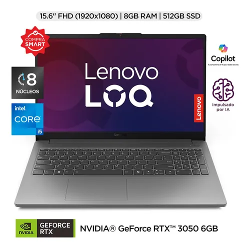 Laptop Lenovo Loq Core I5-12450hx 8gb Ram 512gb Rtx 3050 6gb Color Gris
