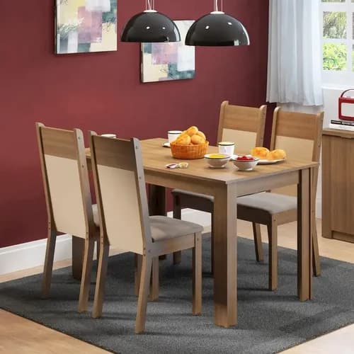 Juego De Comedor con Mesa y 4 Sillas Madesa Havana Color Rústico/Crema/Perla