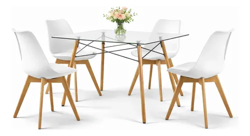 Set Comedor Mundo In, 4 Sillas Frankfurt, Mesa Cristal Olso