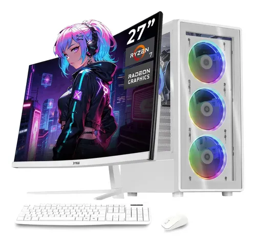 Computadora Escritorio Completa Xtreme PC Gaming AMD Radeon Vega 8 Ryzen 7 16GB SSD 500GB Monitor Curvo 27 100Hz WIFI Wh