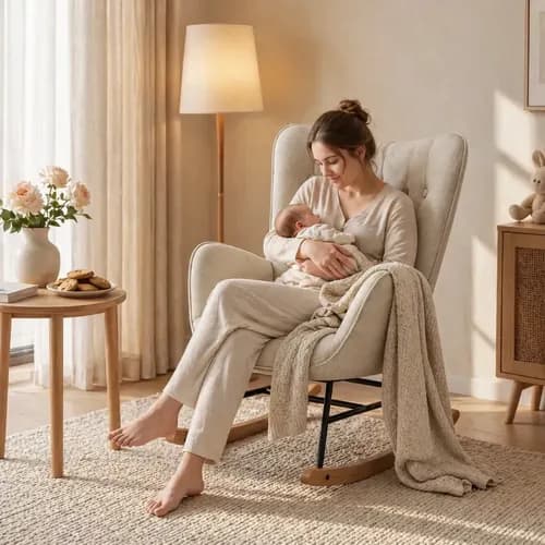 Mecedora Moderna Sillón Silla Comedor Tapizado Tela Color de la estructura de la silla Beige