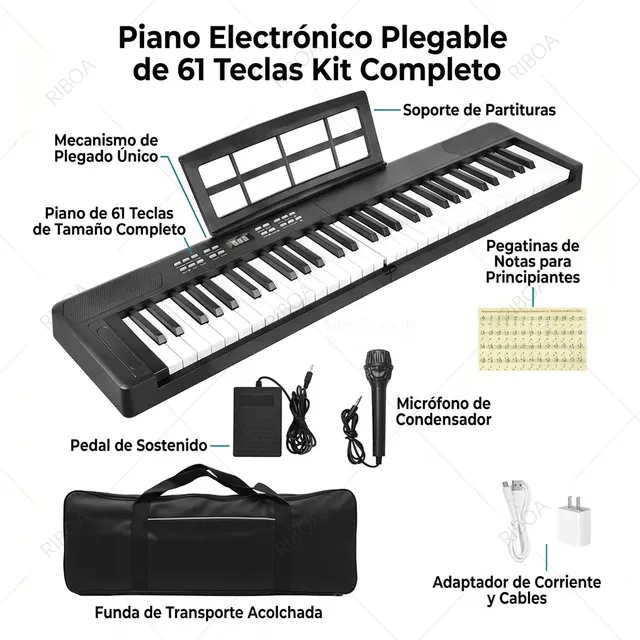 Bluetooth Midi 61teclas Teclado Musical Piano Electrónico Negro