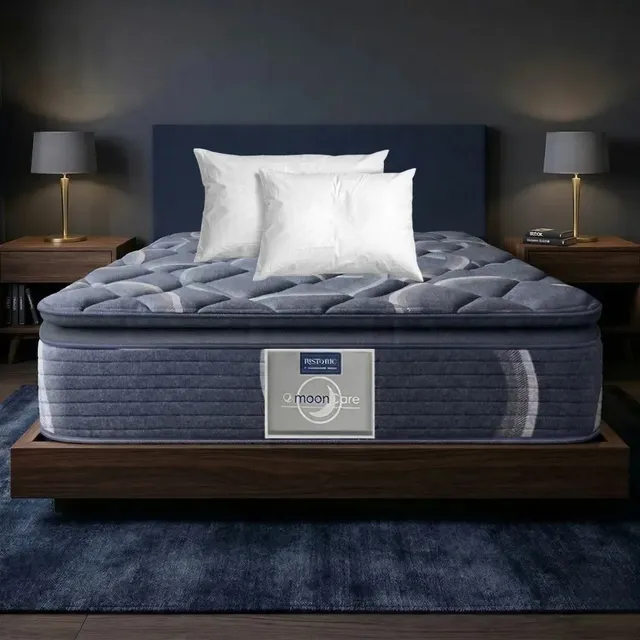 Colchon Individual Restonic Moon Care Ortopédico Antibacterial + 2 Almohadas Hipoalergenicas | Firmeza Media | 100x190x2
