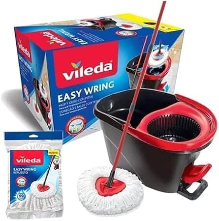 Vileda Easy Wring - Trapeador Microfibra y Cubeta con Pedal + Repuesto de Trapea