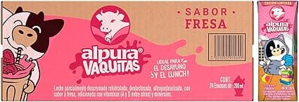 Alpura Vaquitas sabor Fresa Leche Entera 100% de Vaca deslactosada. Adicionada c