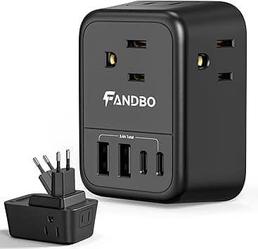 FANDBO Adaptador Europeo Plegable, Adaptador Universal de Viaje con 4 USB (2 USB