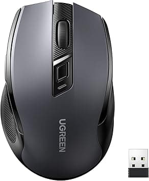 UGREEN Mouse Inalámbrico 2.4 GHz con Receptor USB, 15M de Conexión, Ratón Ergonó