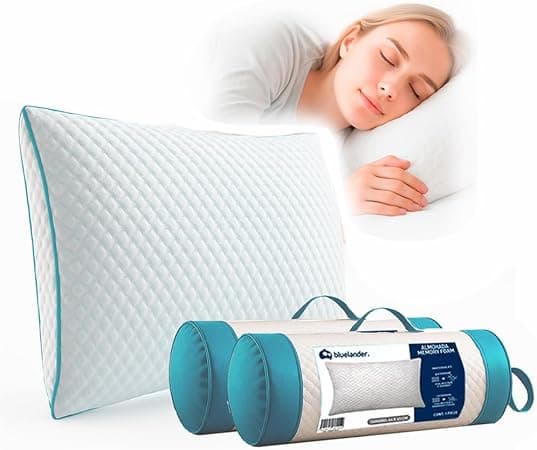 Bluelander Almohada Memory Foam, Pack de 2 Almohadas, 100% Memory Foam, Suavidad