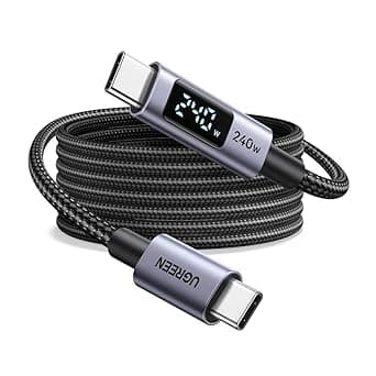 UGREEN 240W Cable USB C a USB C, Cable Tipo C Carga Rapida con Pantalla LED, Com