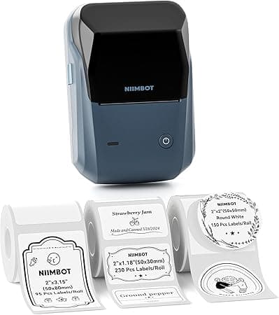 NIIMBOT B1 - Impresora de etiquetas con cinta y 3 rollos de papel, etiquetas bla