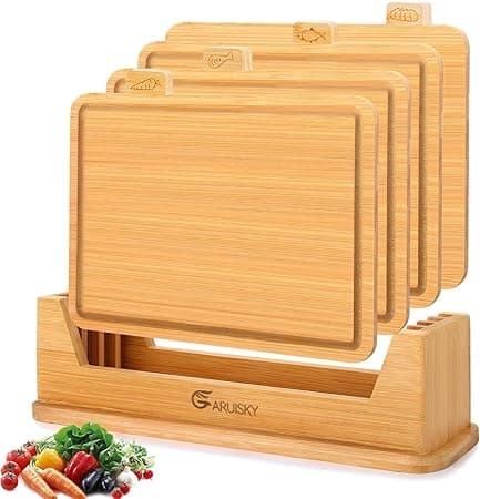 GARUISKY Juego de 4 Tablas para Picar Cocina con Soporte, Tabla para Picar Ideal