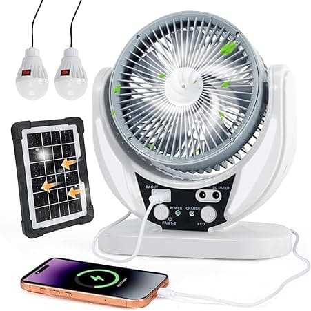KTMOUW Ventilador Camping 8 Pulgadas Portatil Ventilador Portatil con Panel Sola