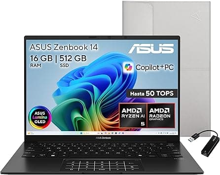 ASUS Zenbook 14 OLED/Ryzen AI 5 340/50 Tops/ 16GB - 512 GB SSD/Reconocimiento Fa