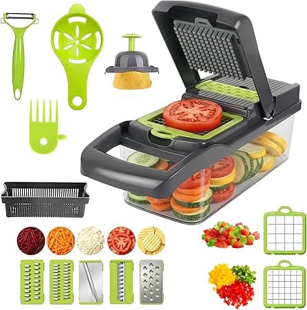Raganet, Cortador de Verduras 12 en 1, Picador de Verduras con 8 Cuchillas de Ac