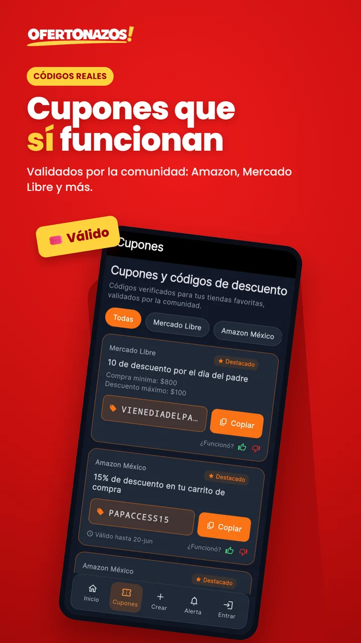 Cupones con códigos verificados por la comunidad