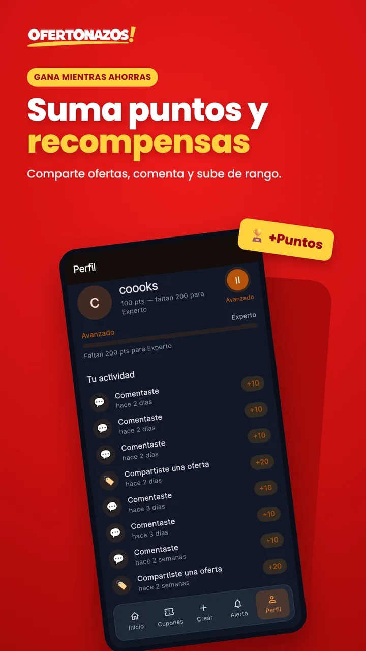 Puntos, rangos y recompensas por participar
